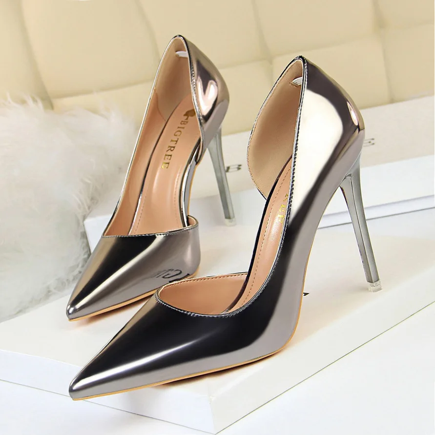 

New Fashion High Heels Simple Stiletto Metal High Heel Shallow Mouth Pointed Side Hollow Shoes Wedding Shoes Ladies Women Shoes