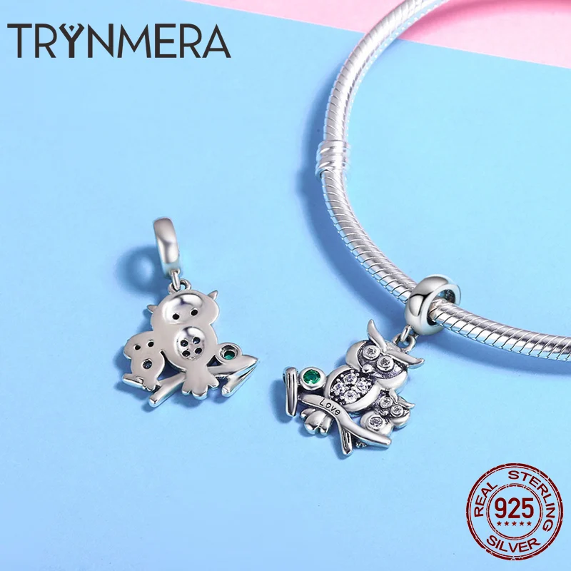 Мать подарок 925 стерлингового серебра в виде совы с детьми кулон бусины