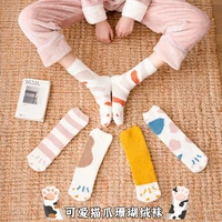 thick warm cartoon cat claw female middle tube socks