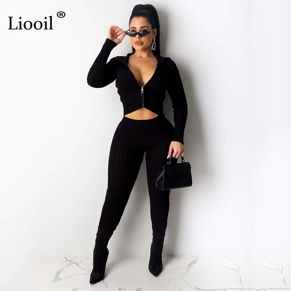 Liooil комплект из двух предметов, пальто с капюшоном и брюки-карандаш,, длинные рукава, на молнии, вечерние, для ночного клуба, наряды для женщин, обтягивающие комплекты