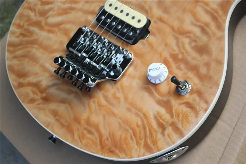 Двойная электрическая гитара желтая цветок шпон клена двойной открытый