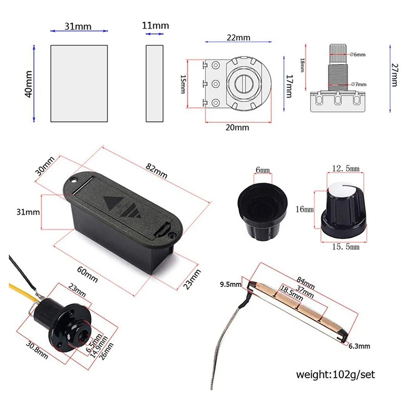 Guitar Pickup Preamp Active Amplifier Treble and Volume Control for Acoustic Bass Electrical Ukulele | Спорт и развлечения