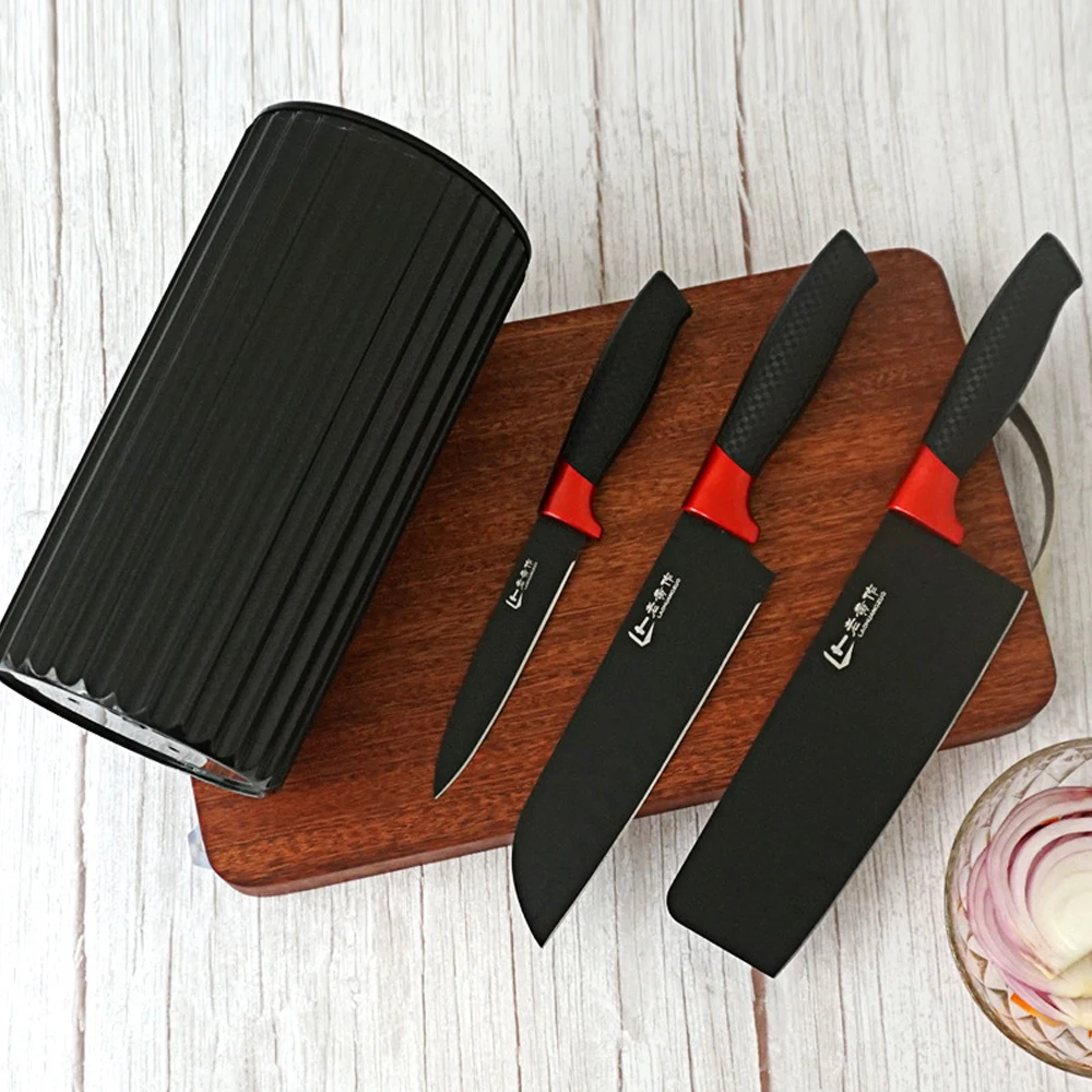 

Chef Knives 3PCS Kitchen Knife Set with Cover Stainless Steel Vegetable Utility Slicing Carving Fruit Tool