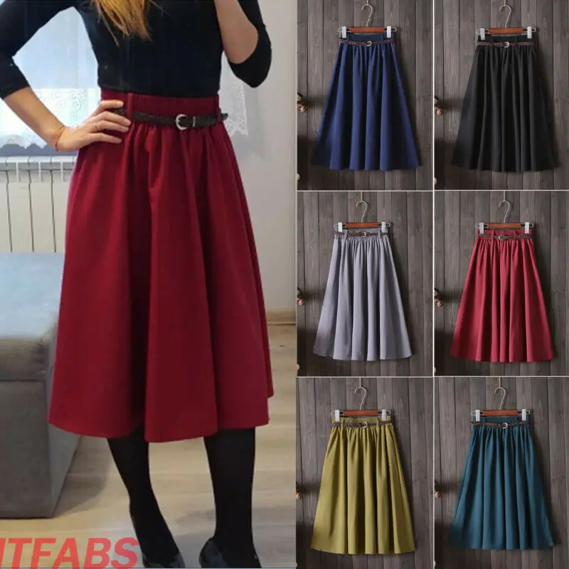 New Fashion Women Midi Knee Length Summer Skirt With Belt High Waist Skirts Cute Female Hot | Женская одежда