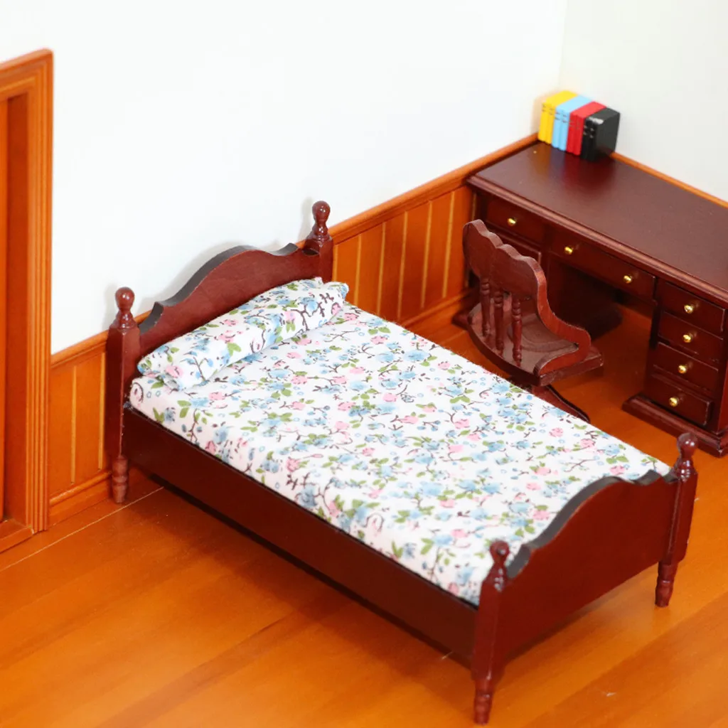 

Doll House Accessories Dollhouse Furniture Mini Bed Set Miniature Living Room Kids Pretend Play Toy Wooden Toys