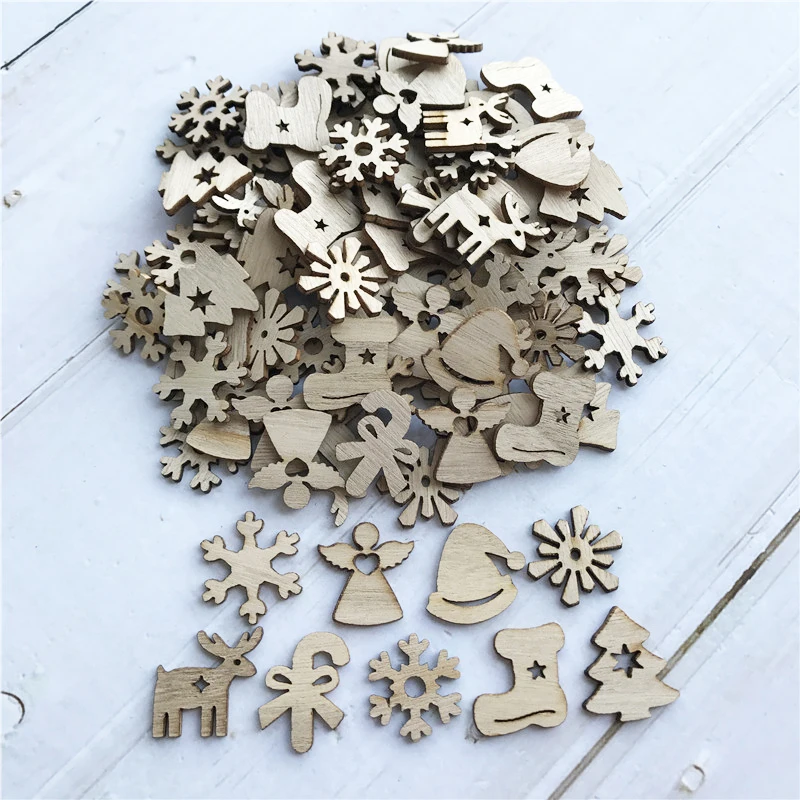 50/100 шт. DIY Плетеный абажур из натурального дерева чип Рождественская елка висячие украшения кулон подарки для детей Снеговик Форма Рождество украшения для дома