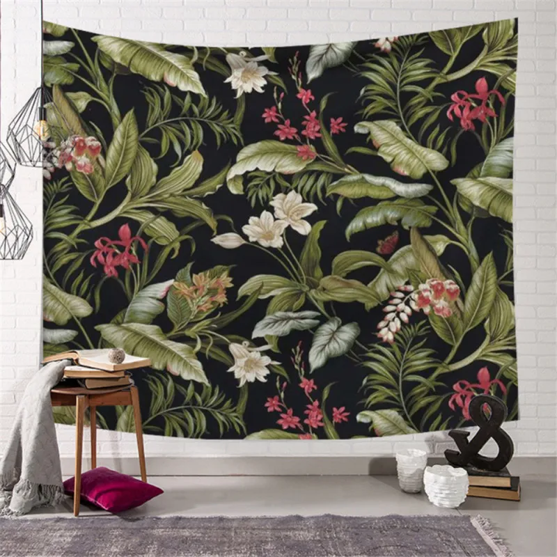 

Fuwatacchi Leaves Hanging Wall Tapestries Tropical Tree Green Leaves Print Tapestry Nature Palm Tree Beach Wall Hanging