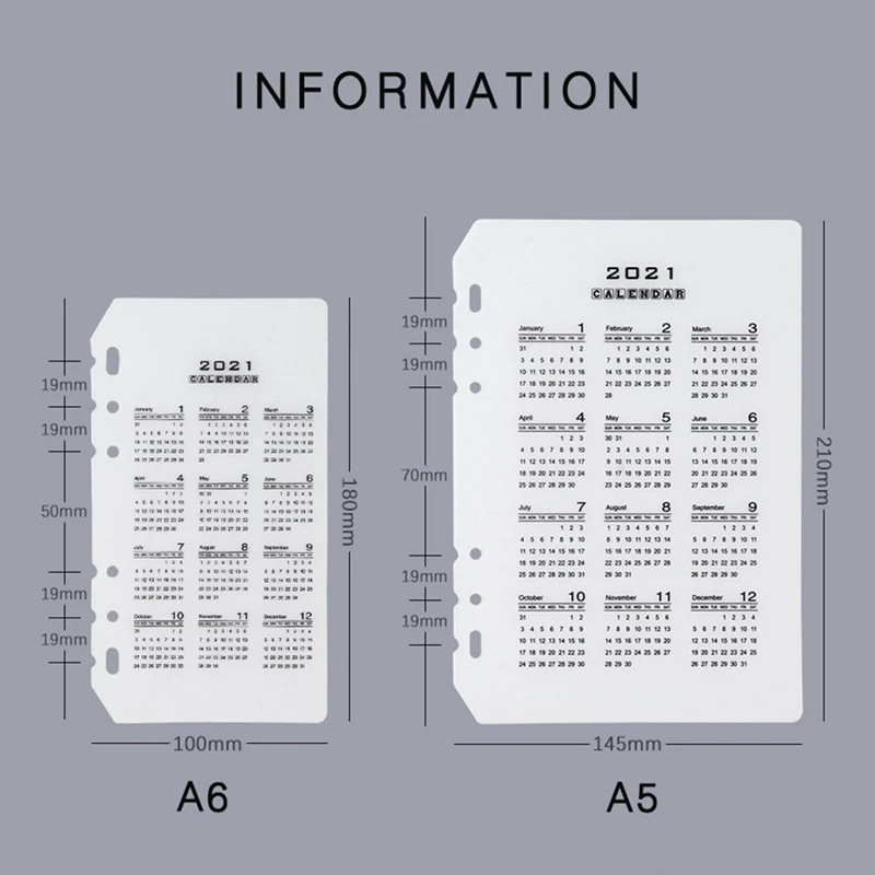 

NEW 2021 Calendar Divider A5 A6 Loose Leaf PP Notebook Planner Index Sheet Binder Category Planner Inner Clip 1PC
