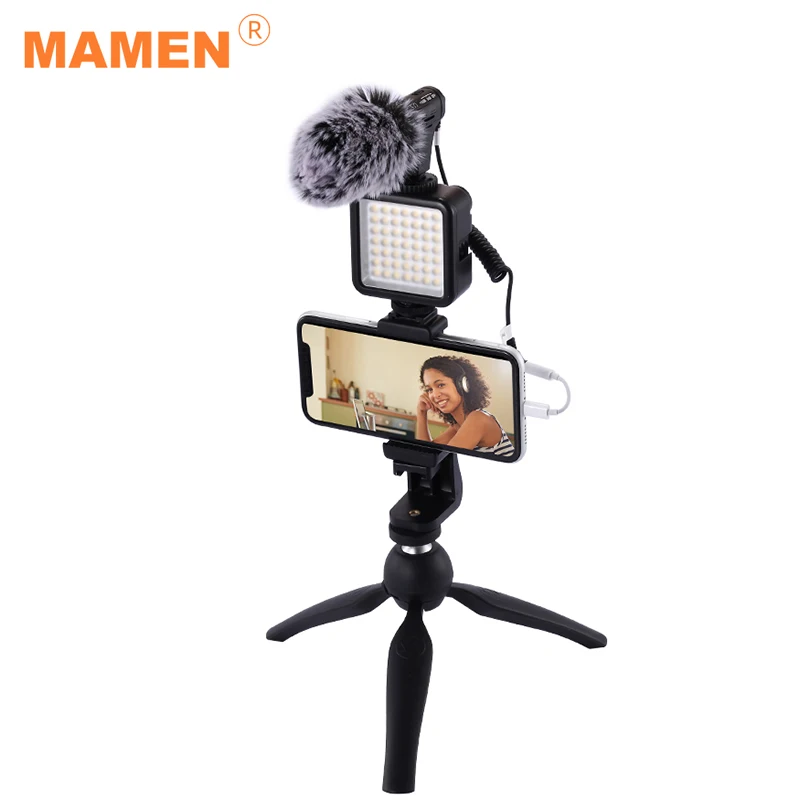 

MAMEN 07Pro Vlog Kits LED Video Light With Recording Microphone&Tripod For Android/iOS Phones Photography Lighting