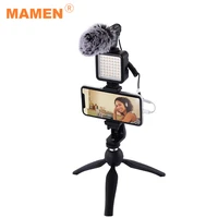 mamen 07pro vlog kits led video light with recording microphonetripod for androidios phones photography lighting
