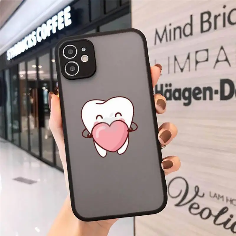 

Cartoon Dentist Dental Crowned Teeth Phone Cases Matte Transparent for iPhone 7 8 11 12 s mini pro X XS XR MAX Plus cover funda