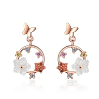 exquisite garland butterfly stud earrings shell flower colorful crystal detailed female romantic dangle earring piercing jewelry