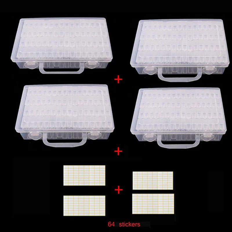 256pcs box 64 слота Бусины Контейнер для хранения и этикетки бумаги, вышивка алмазная живопись наборы коробки для аксессуаров случае Крест инструменты для шитья - Цвет: 256pcs box