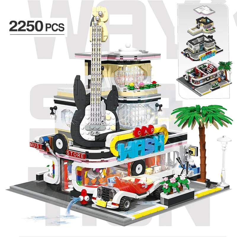 

MOC 2250Pcs Creator Architecture Guitar House Concert Hall Modular Street View Model Building Blocks Bricks toys for kids gift