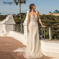 verngo 2020 new collection wedding dress sexy spaghetti straps beading bride gowns with attachable skirt lace applique vestidos