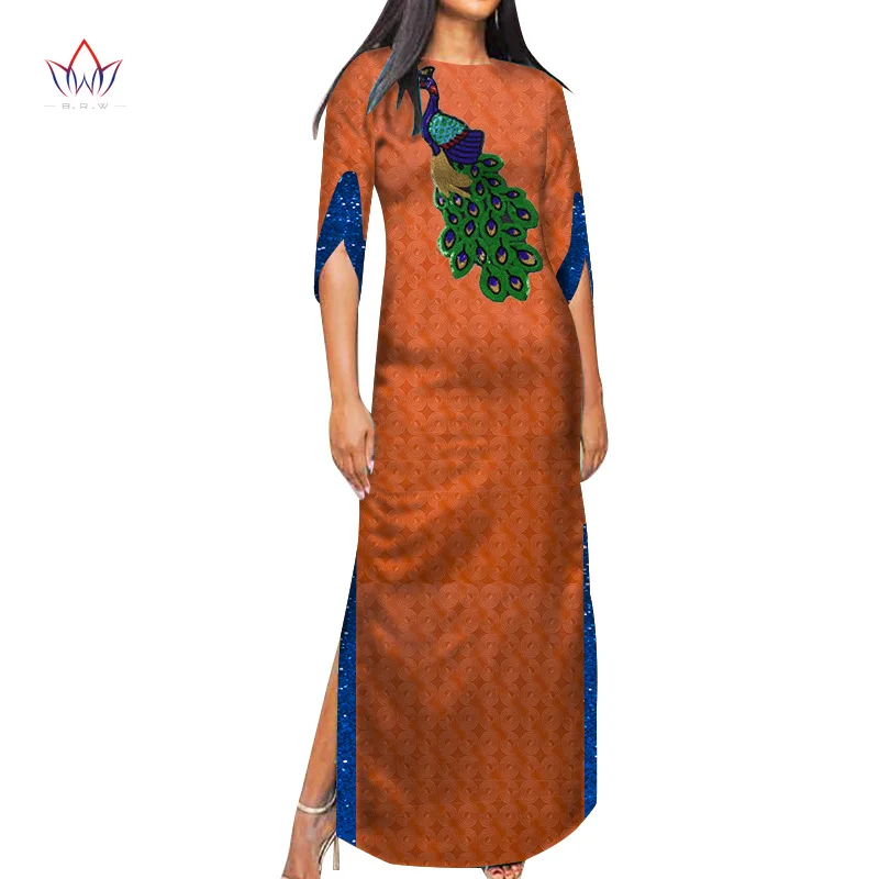 Dashiki African Dresses for Women Causal Women Dresses African Print Women Party Long O Neck Half Sleeve Bazin Rich Dress WY7936