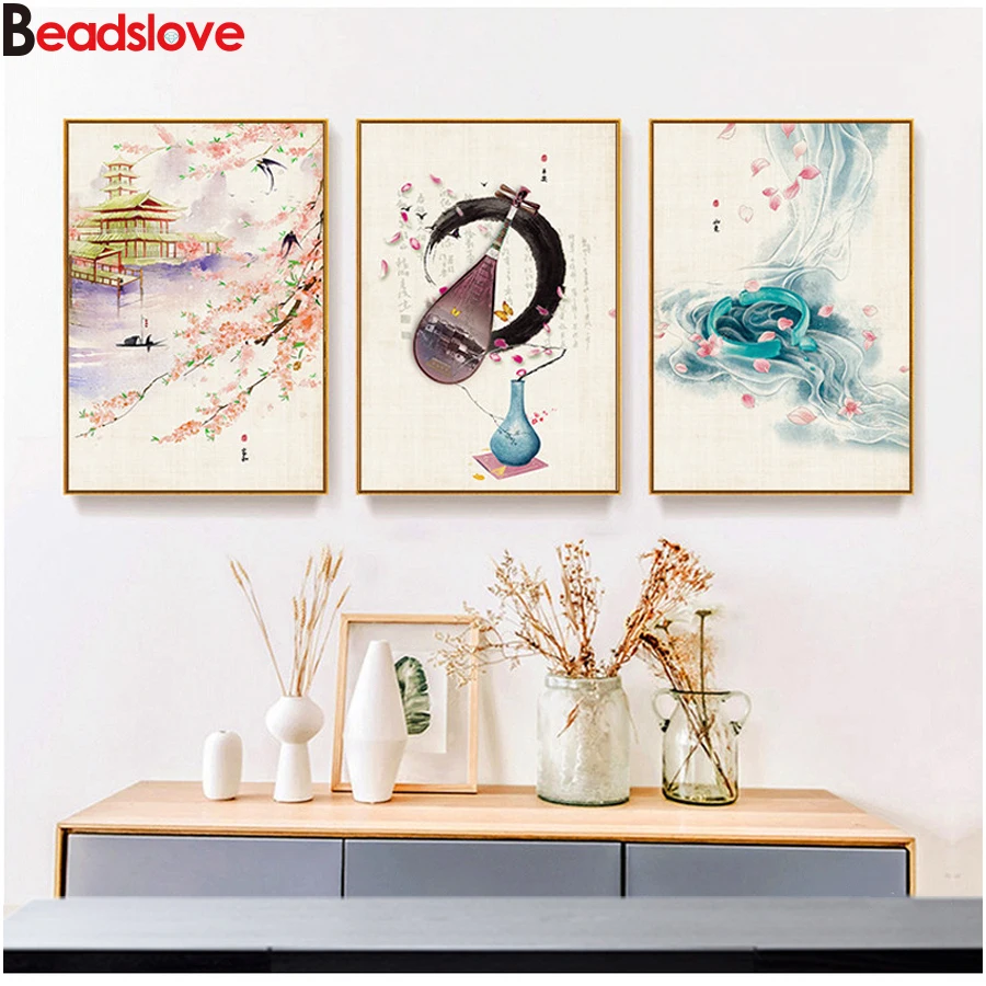 

Full Drills Japan Style watercoloredLandscape Pink Flower Cherry 5D Diy Diamond Painting Wall Picture girl cute For Living Room