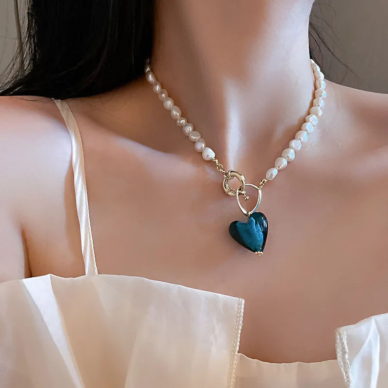 

Freshwater Pearl Love Necklace Neck Chain Clavicle 2021 Summer New Japan And South Korea Baroque Peach Heart Design Neckla
