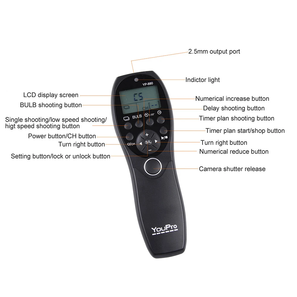 YouPro YP 880 S2 камера проводной спуск затвора таймер дистанционное управление ЖК