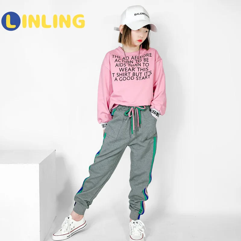 

LINLING 2021 Autumn New Style Big Boy Fashionable Casual Spring and Autumn Sports Children Loose Two-piece Suit V737
