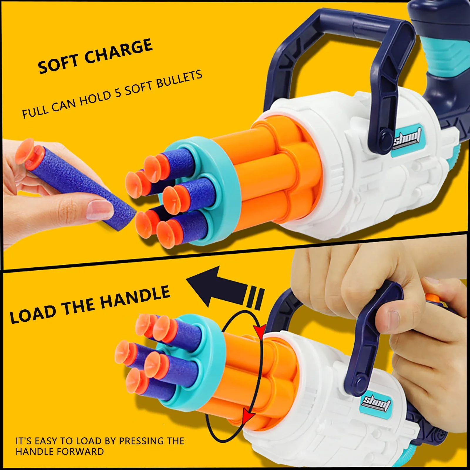 

2021 New Toy Guns Children Gatling Manual Soft Bullet Toy Eva Launchable Toy Gatling Manual Soft Safe Bullet Gun Toy