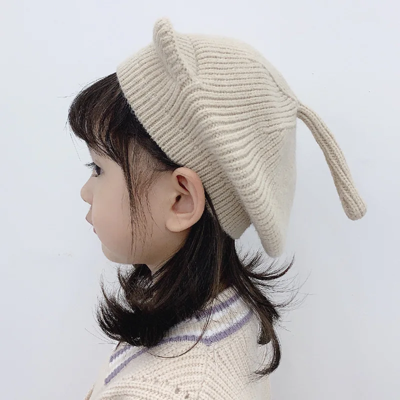 Зима 2019 милые вязаные шапки с кошачьими ушками и хвостом для маленьких девочек 2-6