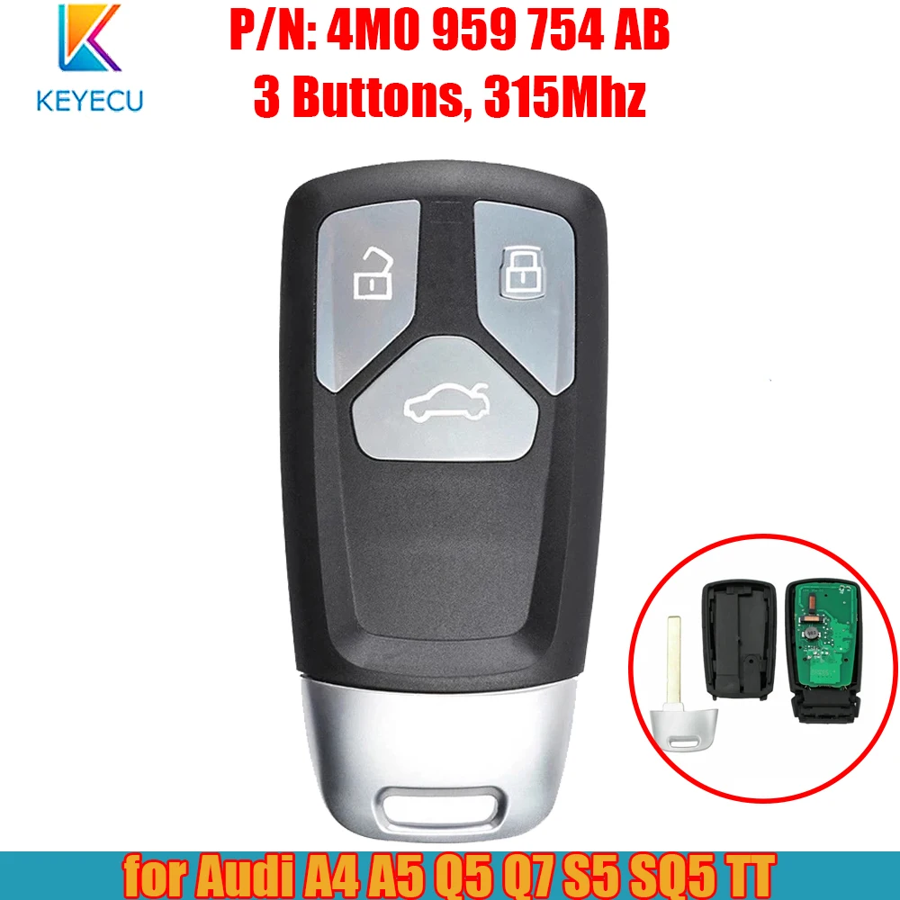 

Keyecu 4M0 959 754 AB Smart Remote key Fob 3 Buttons 315Mhz for Audi A4 A5 Q5 Q7 S5 SQ5 TT 2016 2017 2018 2019 4M0959754AB