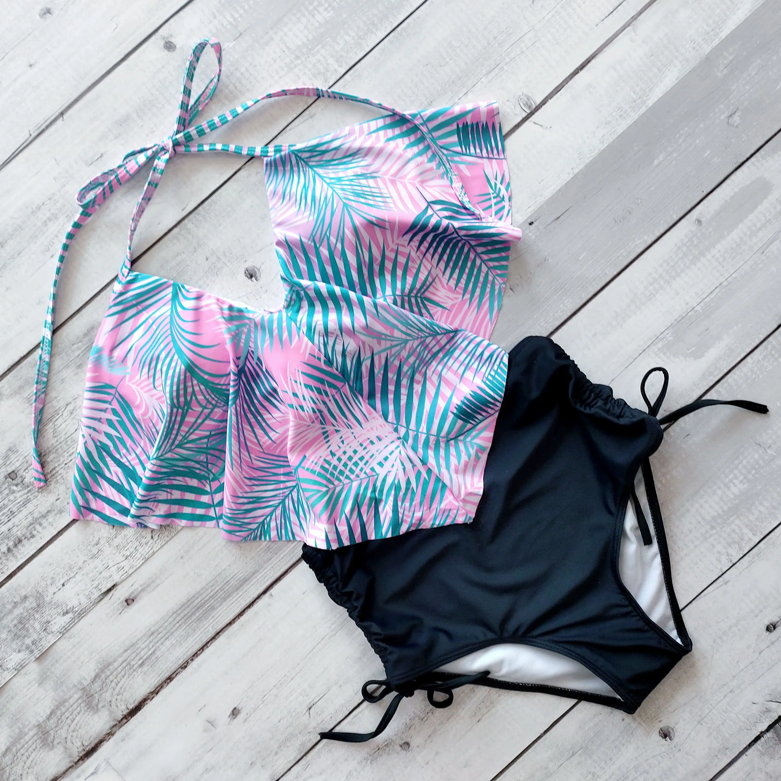 Женский комплект бикини с высокой талией винтажный купальный костюм цветочным