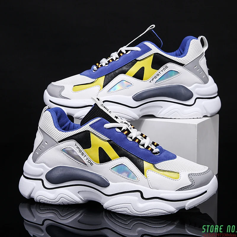 

Мужские кроссовки на платформе, простая повседневная обувь на шнуровке, из дышащей резины, для бега, 2020