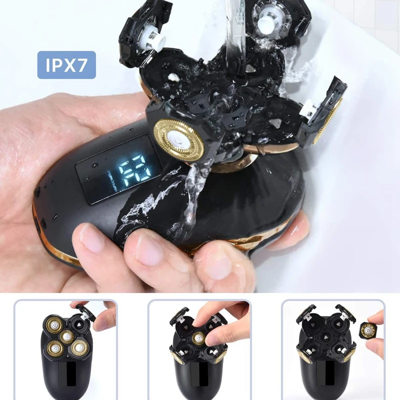 

Electric Shaver IPX6 Waterproof Mens Grooming Kit LED Display Beard Trimmer Nose Hair & Hair Clippers for Blad Head Men