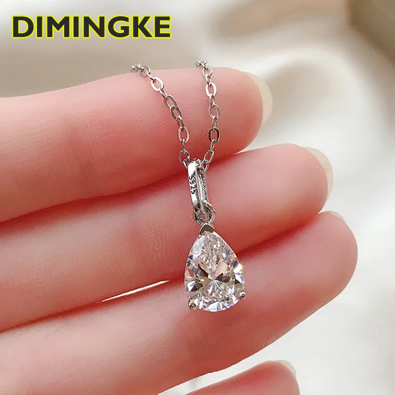 

DIMINGKE 7*10 Water Drop High Carbon Diamond Super Flash Necklace 100%-S925 Sterling Silver Jewelry Party Birthday Woman Gift