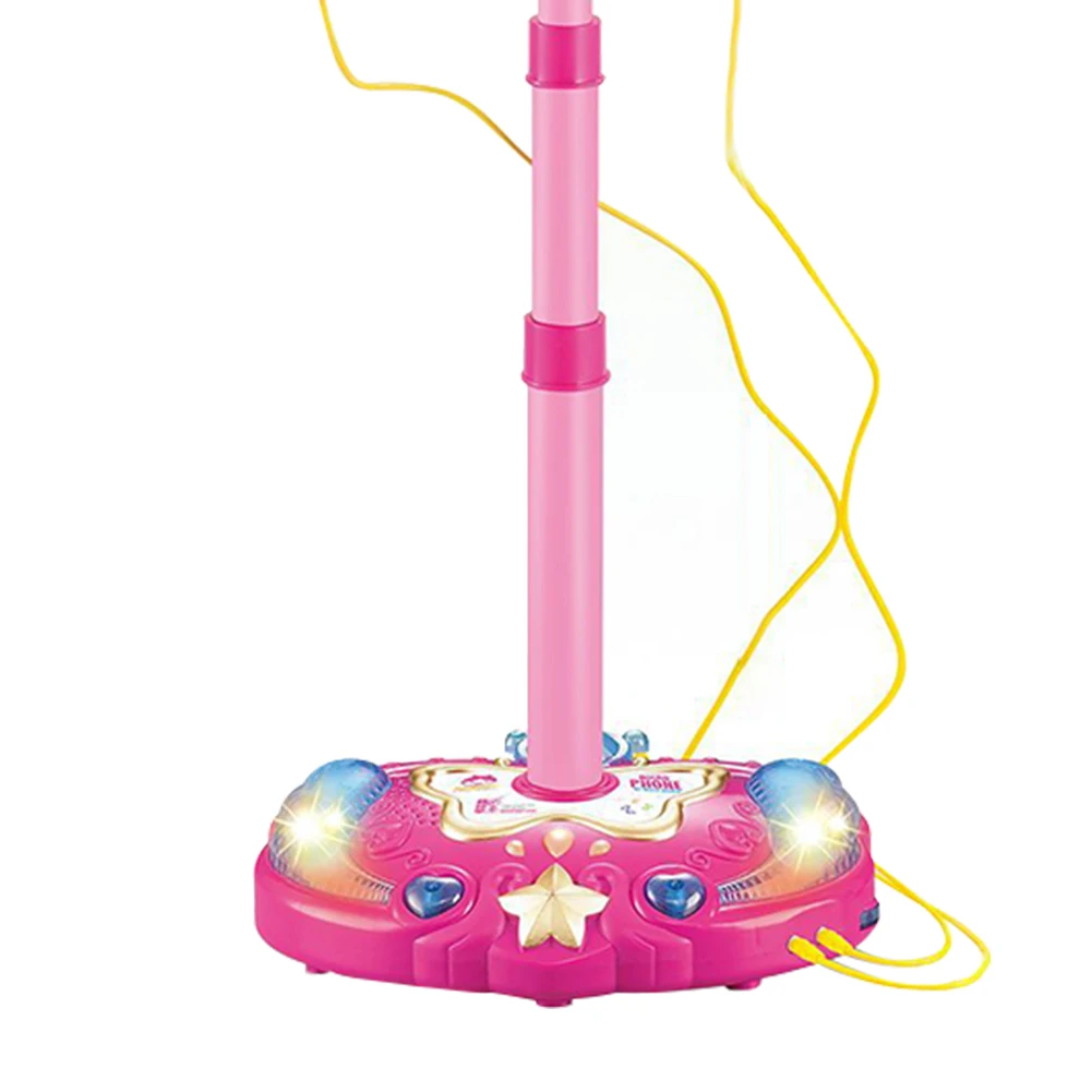Funny Double Microphone With Light Adjustable Stand Early Education Music Instrument Kids Sound Girls Wired Home Karaoke Toy | Игрушки и