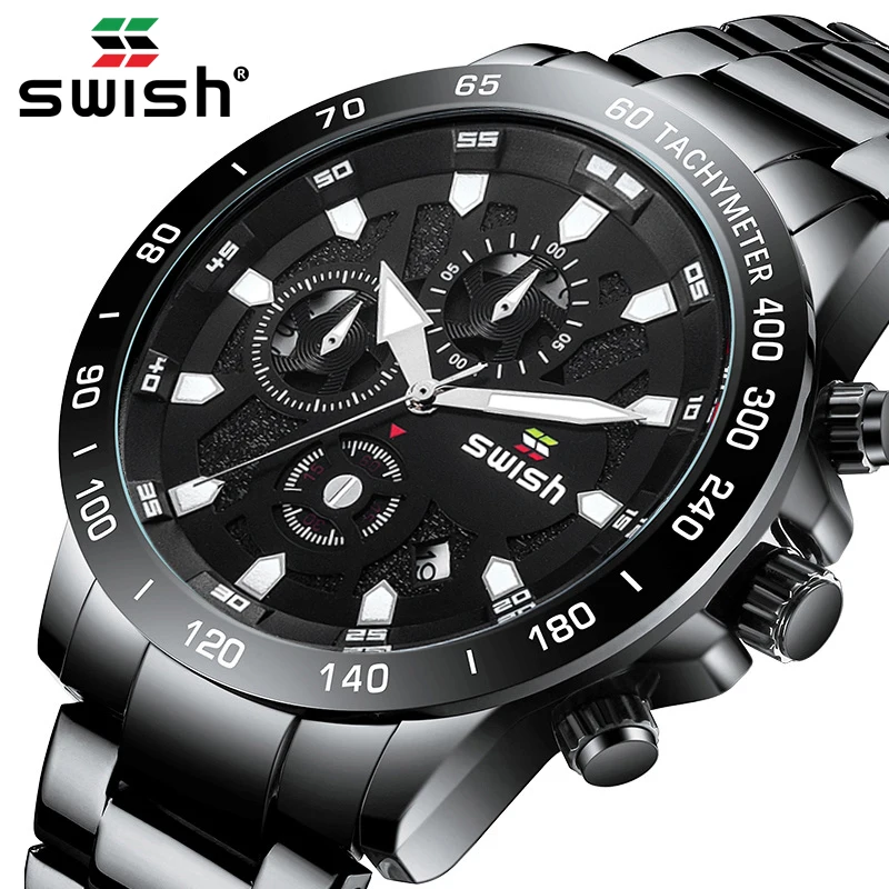 SWISH Модные Кварцевые спортивные мужские часы деловые стальные топовые брендовые