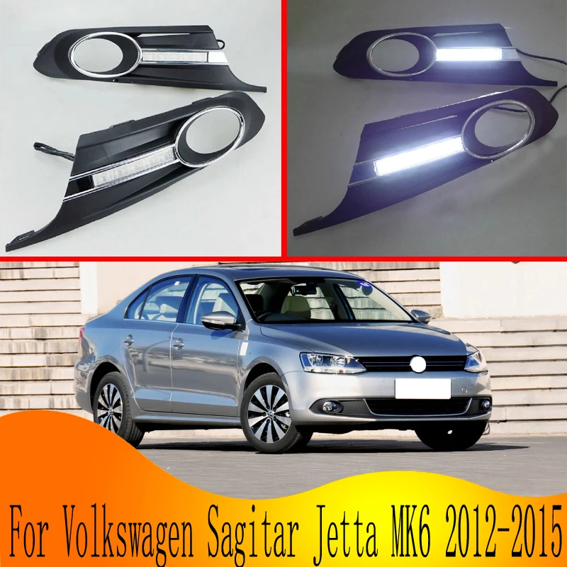 

2 шт. для Volkswagen Sagitar Jetta MK6 2012-2015 6000K светильник светодиодный дневные ходовые огни DRL Автомобильные противотуманные фары
