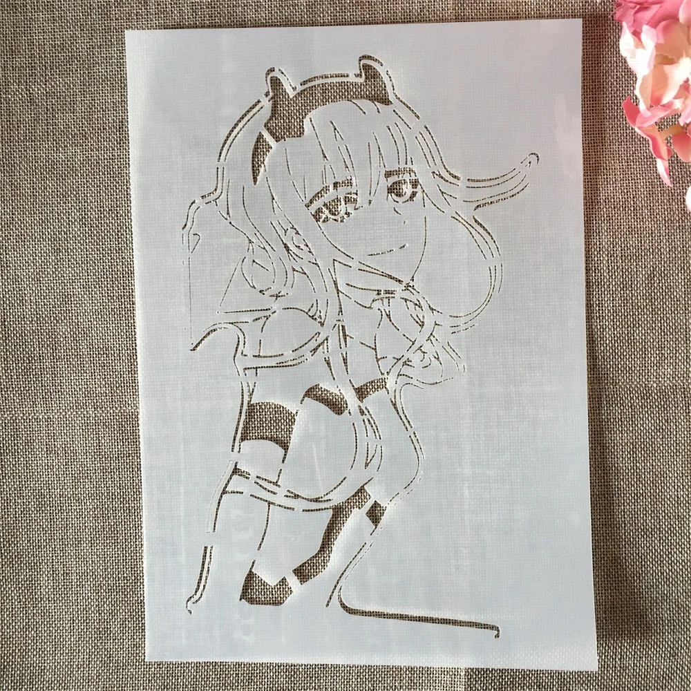 

A4 29cm Anime Zero Two Darling In The FranXX Girl DIY Layering Stencils Painting Scrapbook Coloring Emboss Album Decor Template