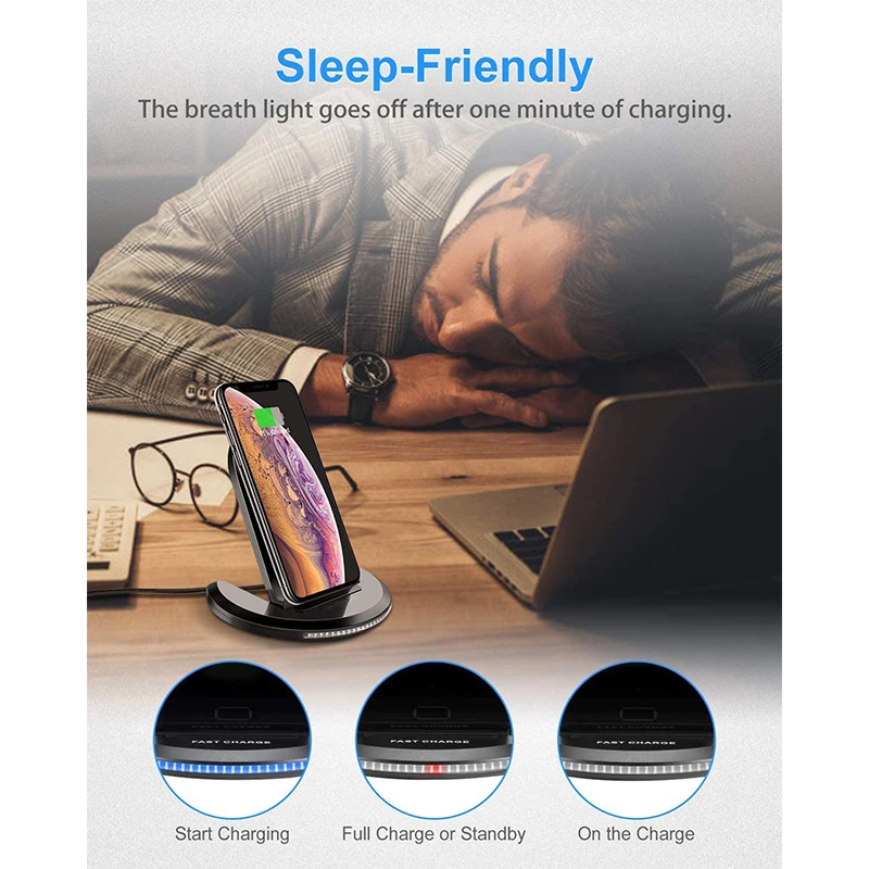 

iONCT Fast Wireless Charger Pad Foldable Charging Stand For iPhone 11 Pro XS XR X 8 Samsung S10 S9 Note 20 10 9 QI Charger