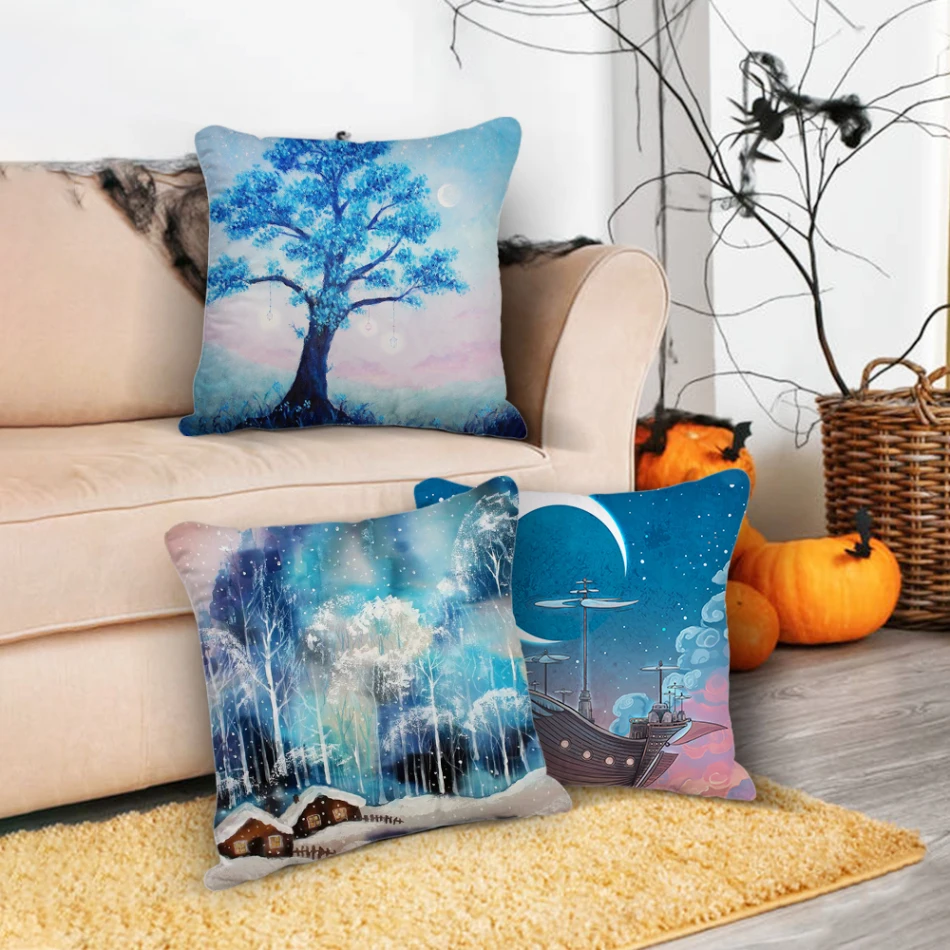 Fuwatacchi Snow Night Scenery Print Cushion Cover Christmas Deer Photo Pillow Covers for Home Bed Sofa Pillows Case Dropshipping