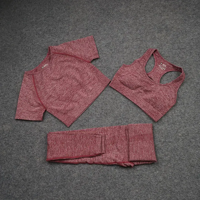 

Vital Seamless Yoga Set Women Gym Workout Clothes Fitness Set Sports Bra+Short Sleeve Crop Top+High Waist Shorts Sports Suits