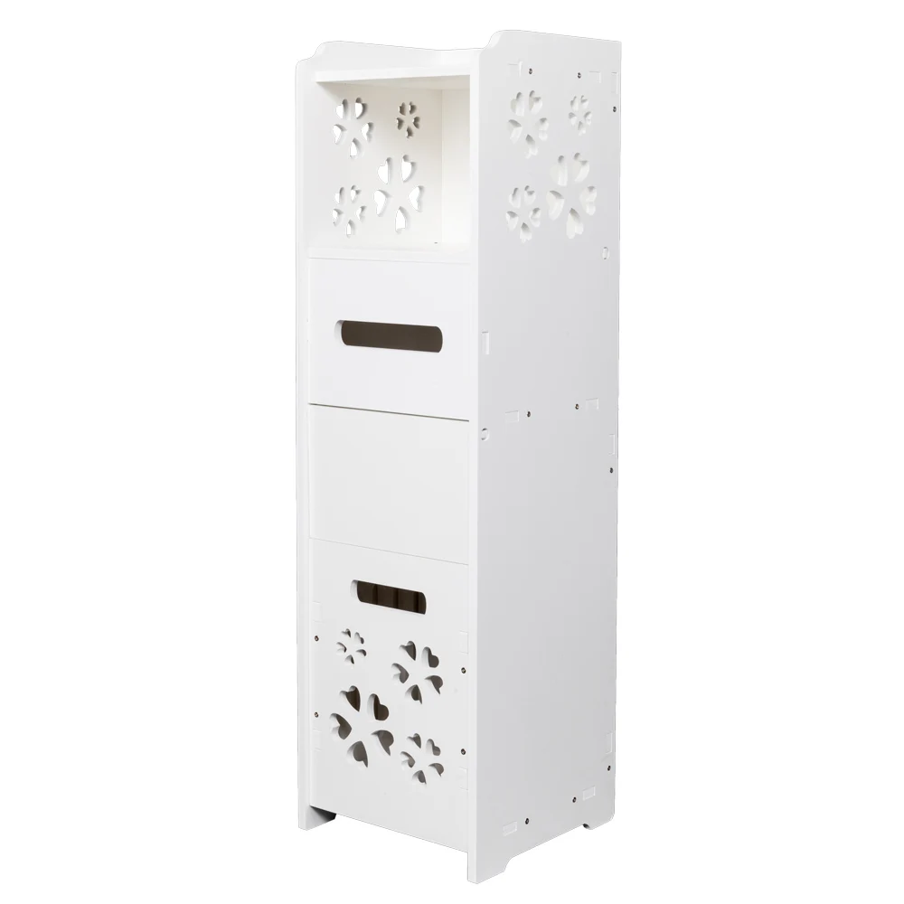 

3-tier Bathroom Storage Cabinet with Garbage Can 25X25X80CM White Bathroom Cabinet Toilet Storage Shelf Space Saver Organizer