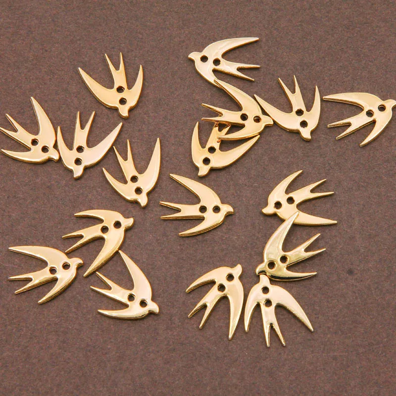 

6pcs 20 * 15mm metal alloy gold-plated natural color swallow double hole earrings pendant link accessories jewelry craft DIY