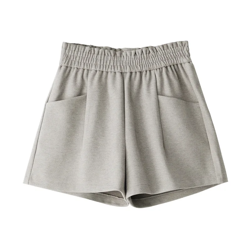 

Simple Women Casual Shorts Body Workout Autumn Winter Warm Elastic Waist Straight Booty Shorts Loose Wide Leg Egde Hot Short