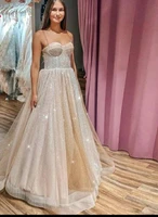 verngo sparkly glitter a line wedding dress champagne and ivory mixed spaghetti straps floor length modern bridal gowns