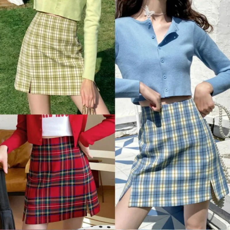 

Женская клетчатая мини-юбка в Корейском стиле PEONFLY, Весенняя Уличная Повседневная трапециевидная школьная юбка зеленого и синего цвета, 2020