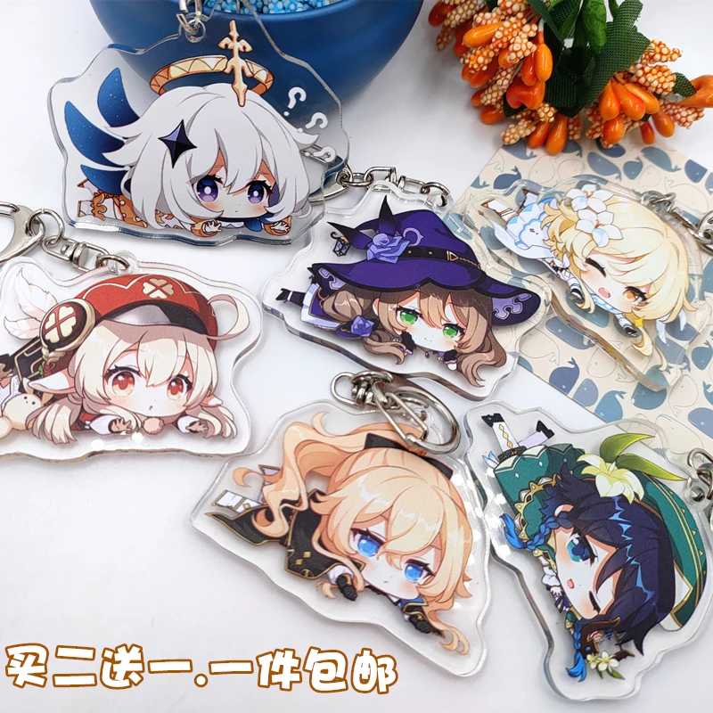 

Аниме Genshin Impact Klee Paimon Lisa милые Брелоки для ключей акриловые двусторонние рюкзаки Мультяшные школьные сумки Подвески рождественские подарки