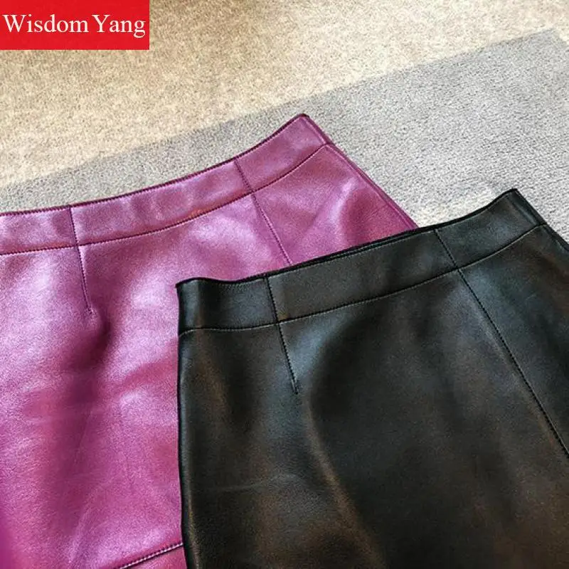 Овечья шкура высокого качества из натуральной кожи с запахом юбки высокой талией