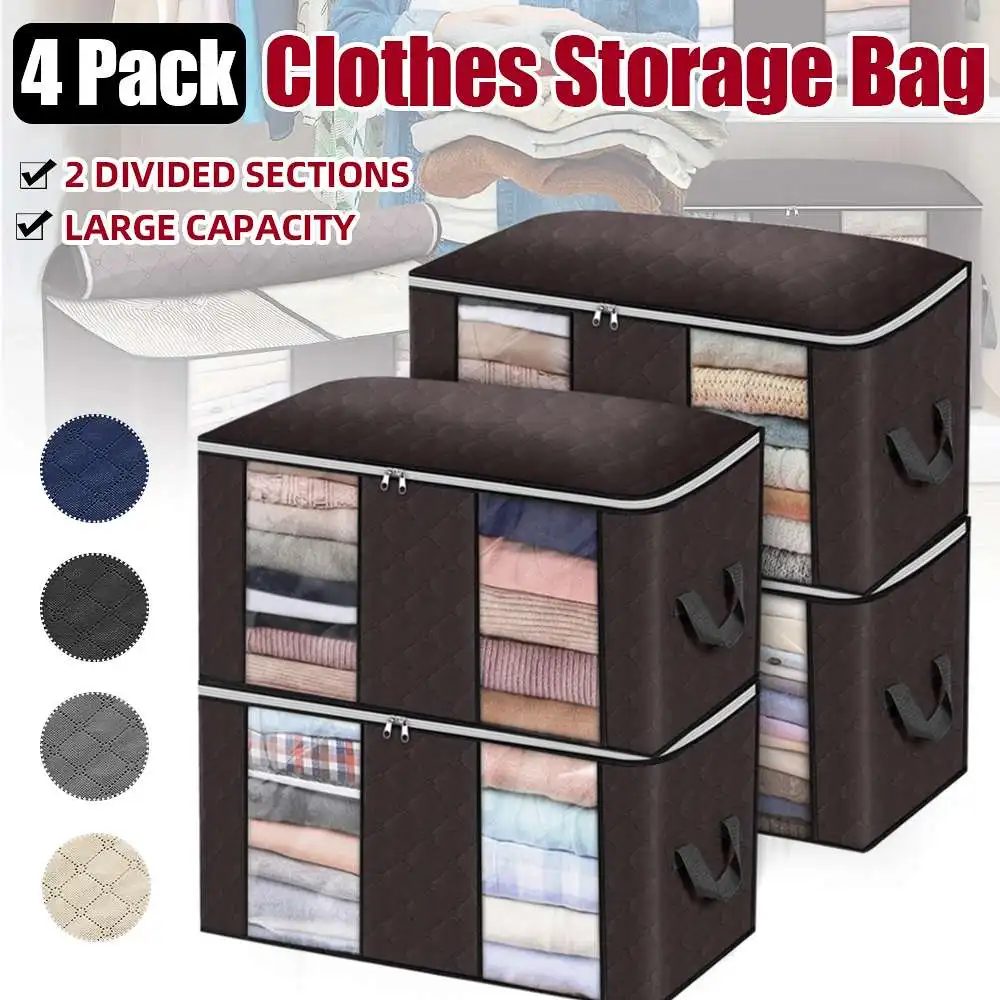 

4pcs/set Clothes Quilt Storage Bag Blanket Closet Sweater Organizer Box Sorting Pouches Clothes Cabinet Container Travel Home