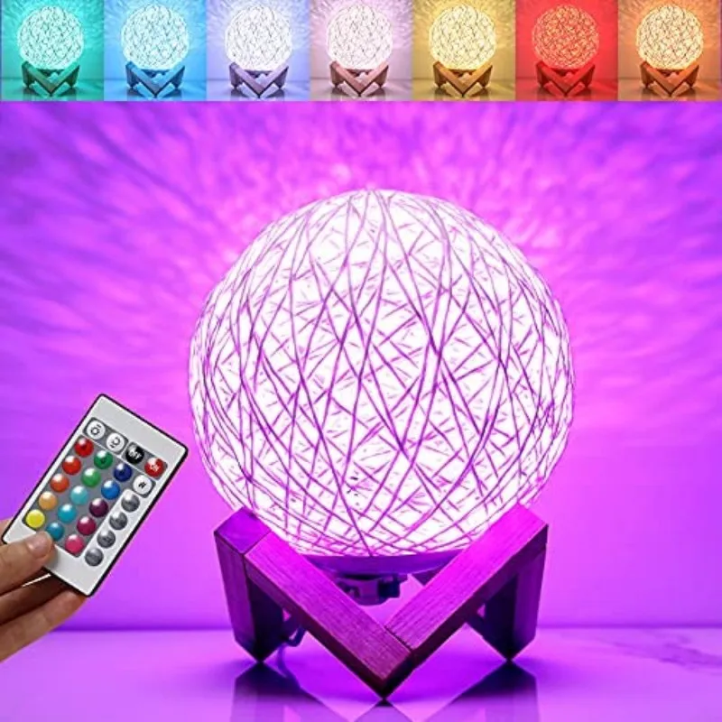

RGB ротанговый шар, лампа Sepak Takraw, светодиодный ночсветильник с деревянным основанием и USB-зарядкой, пульт дистанционного управления для спал...