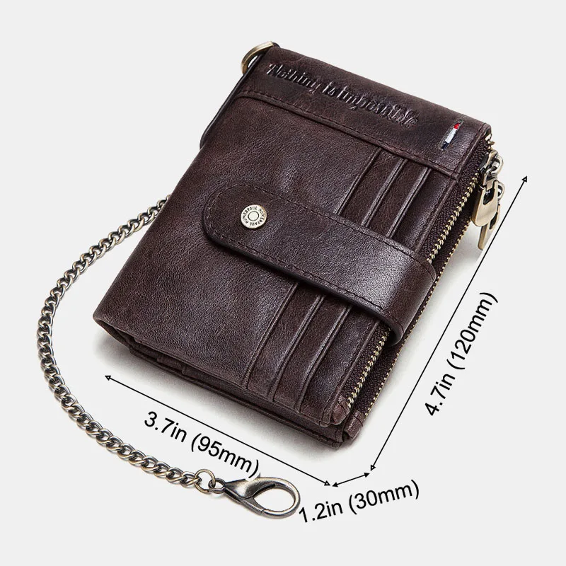 

Men's Genuine Leather RFID Chain Multi-Card Slot Wallet Large Capacity Foldable Business Card Holder with Anti-Loss Chain Gift