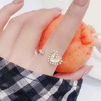 ydl gold color copper metal design sense pearl natural shell love open ring temperament fairy exquisite rings for women