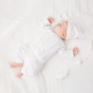 Пижамный комплект Pureborn для новорожденных, хлопковый, унисекс, Ночная одежда, однотонная Пижама с лентами, Детский костюм